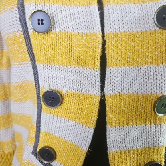 LOFT Military Style Cardigan Sweater Yellow Cream Striped Cotton Size Small - Picture 6 of 12